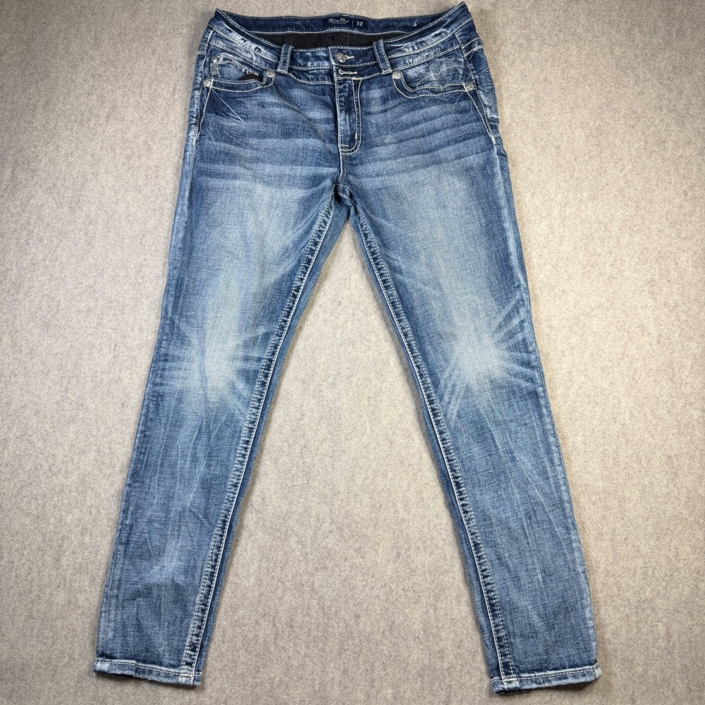 Miss Me Ankle Skinny Jeans Womens 32 Low Rise Embellished Medium Wash J9379FAAT